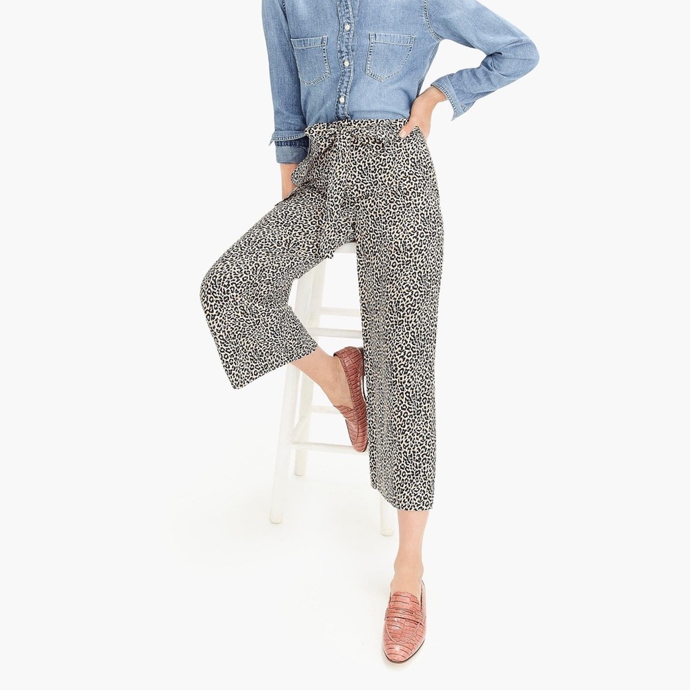 J. Crew Wide Leg Crop Pant Silk Leopard